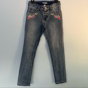 Cat & Jack Girls Denim Jeggings with colorful embroidered flower detail, Size 10